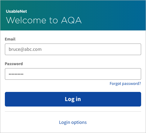 Screenshot of UsableNet AQA login page