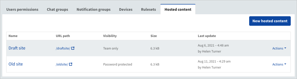 Layout of the hosted content section of UsableNet AQA.