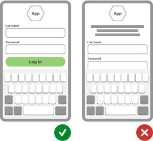 Picture illustrates best practice of putting important elements above the scroll like a "log in" button. 