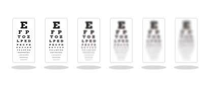 Vision charts on a white background. As you move to the right the charts are blurrier.