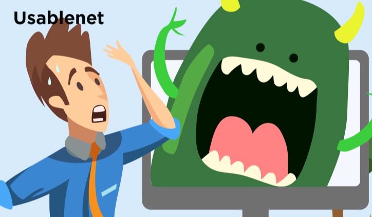 An illustration of a green monster attacking a man through a computer screen 